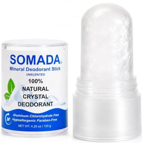 SOMADA Crystal Deodorant Stick - Piedra de Alumbre - Alum Stone, 4.25oz | natural mineral salt stone, unscented, aluminum-free. Neutralizes odor naturally, no white marks or residue.