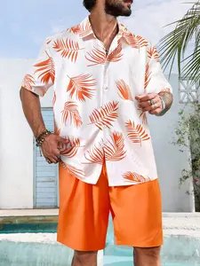 Men's Casual Tropical Vacation Short Sleeve Shirt Set, Summer Beach Men's Clothing, Print, Perfect for Holiday and Travel