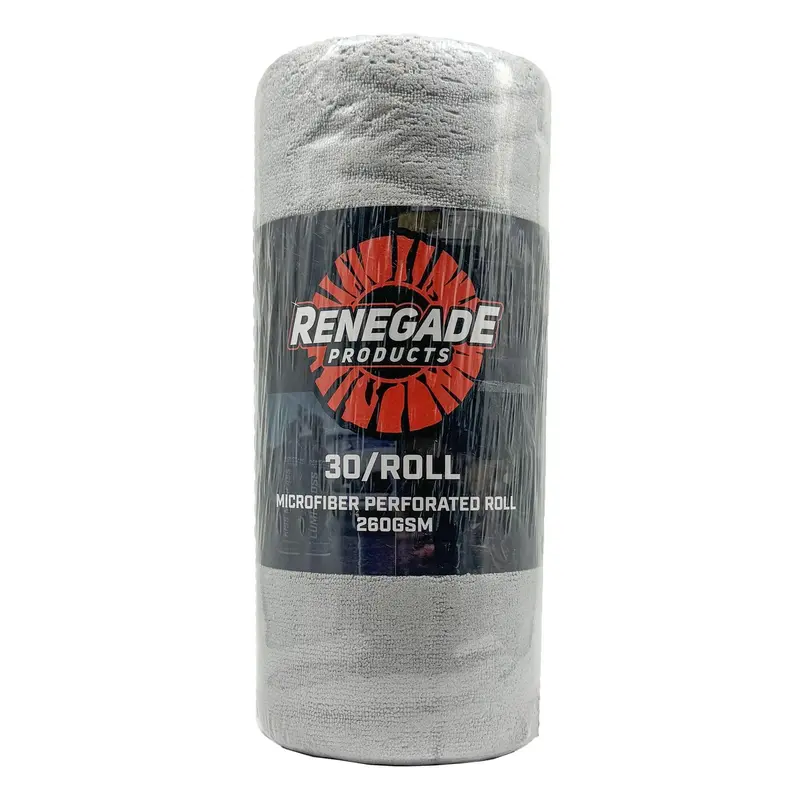 Renegade Products Roll of (30) Premium Microfiber Towels – 12"x12" 260GSM Shop Towels for Cleaning, Coating & Detailing