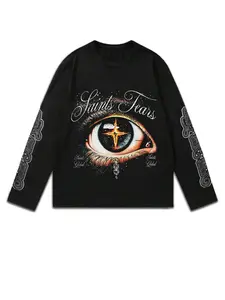 Men's Printed Graphic Long Sleeve T-Shirt, Regular Fit Casual Crew Neck Top for Spring & Fall, Designer Essential Menswear for Everyday Wear