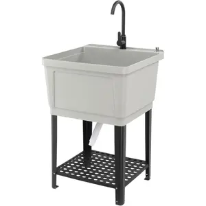 Utility Sink Laundry Tub for Washing Room, Freestanding Utility Sink with Stainless Steel Faucet (23.6"W×23.6"D×36.2"H, Grey) summervibes