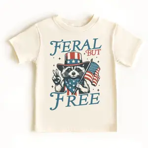 Funny 4th of July Boys Shirt, Feral But Free Fourth of July Kids Shirt, Patriotic Toddler Boy Tee, Independence Day, Funny Raccoon Boys Tee Funny Cat Gang Graphic T-Shirt