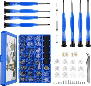 Version Magnetic Eye Glass Repairing Kit, Eyeglass Repair Tool Kit with Compact Screw Box Include Nose Pads, Precision Screwdriver Set, Screws, Tweezer for Eyeglass, Sunglass, Spectacles Watch