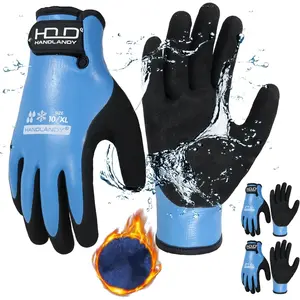 HANDLANDY 2 Pairs Waterproof Work Gloves for Cold Weather, Insulated Winter Freezer Work Gloves with Grip for Men & Women