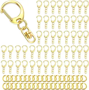 50Pcs Gold Metal Alloy Lobster Claw Clasps, Spring-Loaded Swivel Snap Hooks with Key Rings, DIY Craft Kit for Fashion & Costume Jewelry Making