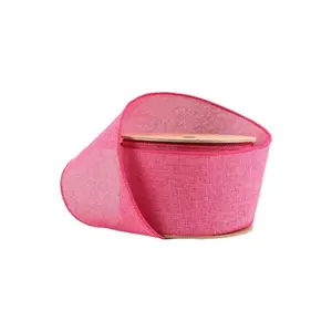 2 1/2" Wired Ribbon | Bright Pink Linen | 10 Yard Roll
