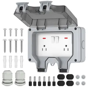 Outdoor Outlet Box, IP66  Outside Electrical 15A 250V Plug Socket Box, Lockable Power Outlet with LED