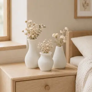1:12 Dollhouse Mini Vase Set of 3, Matte Finish Mini Flower Arrangements, Four Colors Available, Micro Scene Decor for Dollhouses