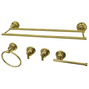 212 MAIN Concord 5-Piece Modern Polished Brass Bathroom Accessory Set, Including Hanging Storage, Decor Kit for Bathroom Decor Ideas