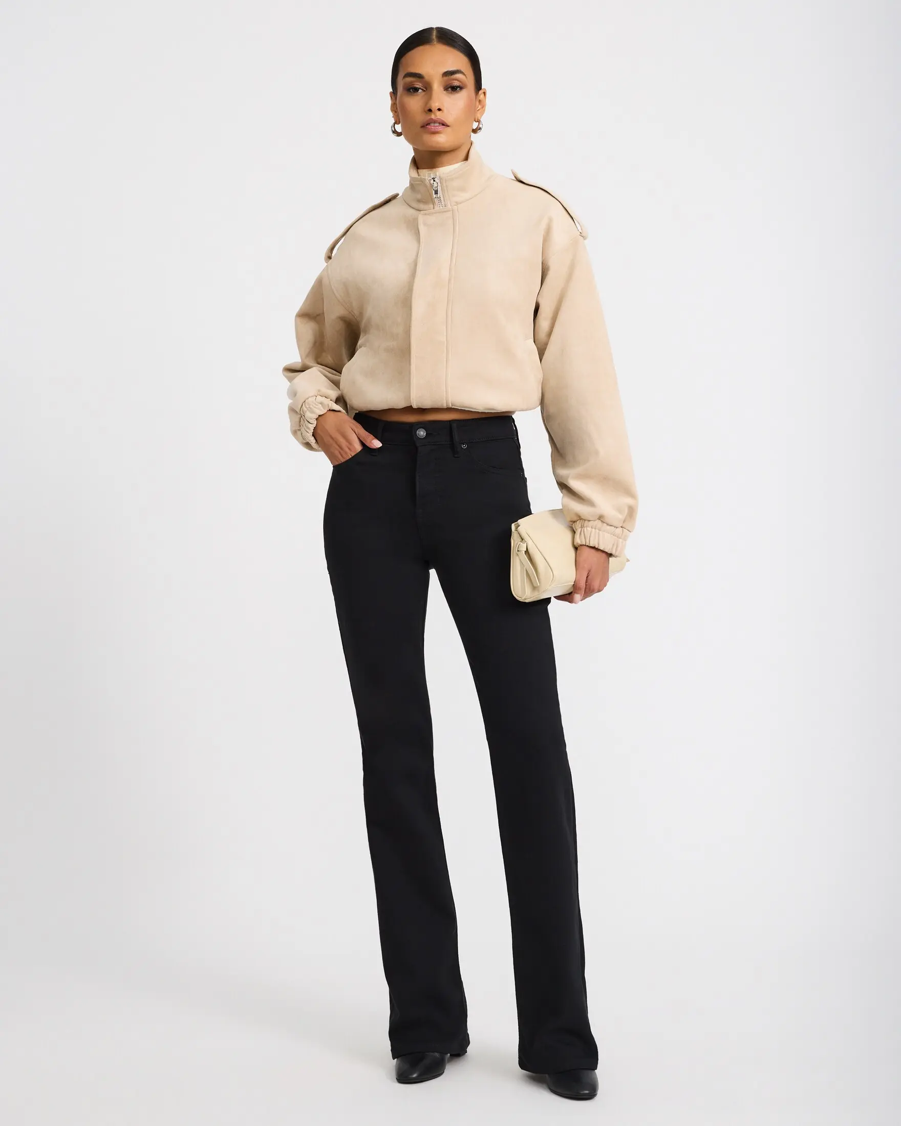 Express Mid Rise Bootcut Black Wash Jeans in Hyper Stretch