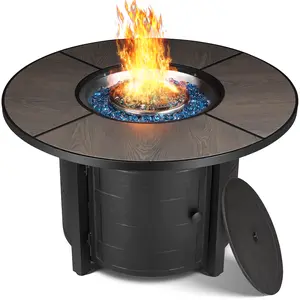 42in Propane Fire Pit Table, 50, 000 BTU Automatic Ignition Gas Fire Pit Table With Waterproof Cover, Blue Stone Finish And Lid, For Outside, Patio, Garden, Yard