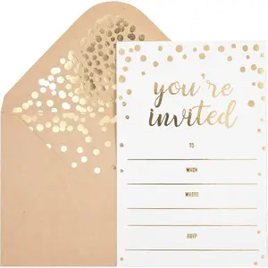 50 Pack Invitation Card - Elegant Greeting Cards ''You are Invited'' in Gold Foil Letters - for Wedding, Bridal Shower, Baby Shower, Birthday Invitations - 52 Kraft Envelopes Included - 4" x 6"