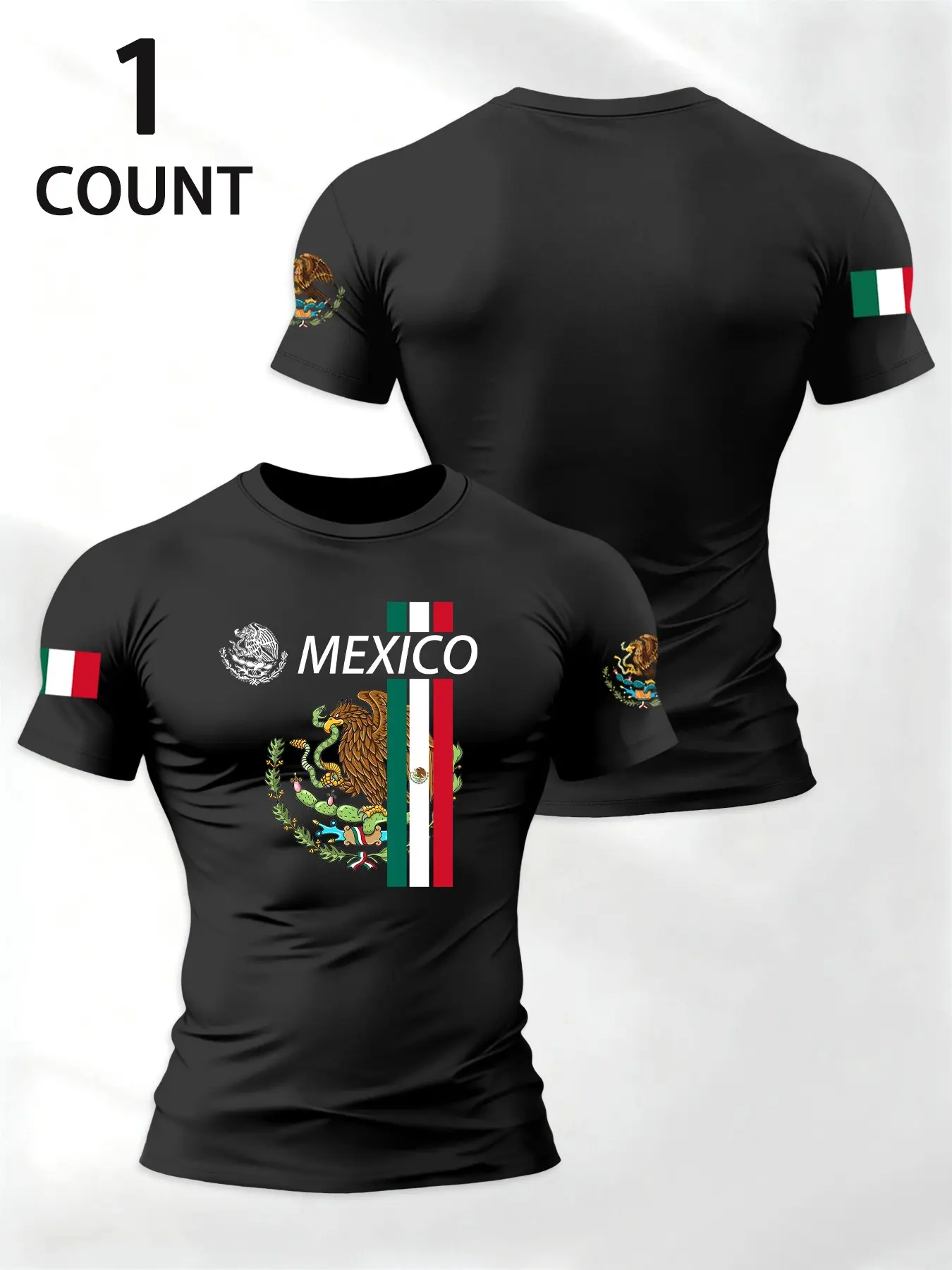 Men's Mexican Flag Letter Print T-Shirt Top, 100% Breathable Round Neck Short Sleeve, Perfect Gift, Summer Fashion Casual Wear, Menswear