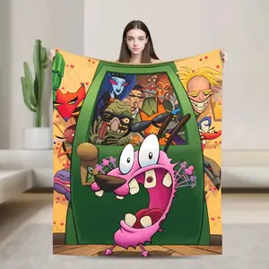 Courage The Cowardly Dog Cartoon Blanket Ultra Soft Flannel Fluffy Cozy Warm Bedroom Couch Sofa Home Decor Picnic Bedspread Throw Cover Decor Birthday Gift Christmas Gift for Fans Kids Teens Men Women Retro Horror Style