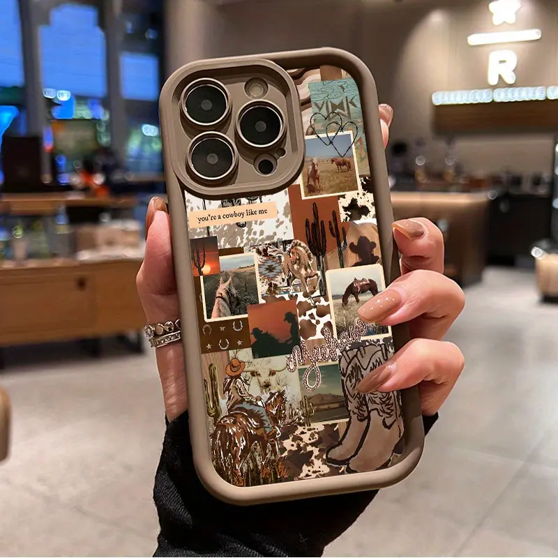 Western Cowboy Design Silicone Handheld Cellphone Protector Case - Shockproof TPU Cover with Lens Protection, Durable Soft Casing for iPhone 17 Pro Max,16,16e,15,14 Plus,13,12 Mini,11,Air,X,XS - 2D Printed Valentine's Day Device Accessory