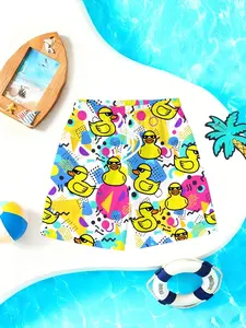 Cartoon Print Beach Shorts, Quick-Dry Sun Protection Swimsuit, Summer Swim Trunks, Multiple Color Patterns Available, Cute Loose-Fitting Style