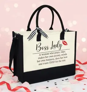 Boss Lady Zipper Tote Bag - Christmas Gift for My Boss, Team Manger Gift, Boss Thank You Holiday Xmas Gift, 13oz Canvas Tote Bag TQN895PTL