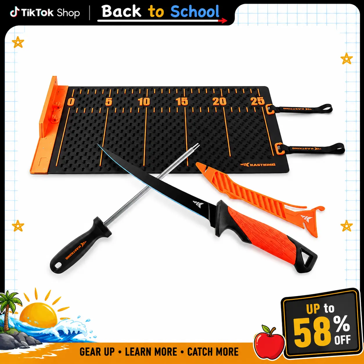 [Back to School]KastKing EZ Fillet Fish Fillet Mat, Anti-slip Texture With 25" Integrated Ruler, Extended Dimensions, Easy to Clean Material, Portable Storage, Fish Cutting Board Chopping Block Ceramic Knives Steel SummerVibes