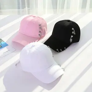 Side rivets with three rings Solid color  baseball cap for women Fashionable Adjustable Hip Hop Casual Hat