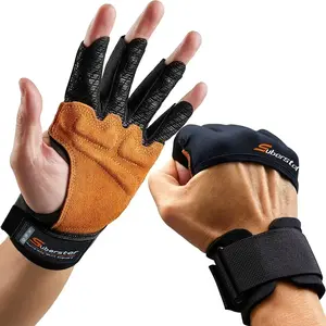 Fitness Training Gear Leather Lifting Straps & Half Finger Gym Gloves with Wrist Support Weightlifting Workout Accessories for Deadlifts Pull Ups Powerlifting Crossfit Strength Training for Men Women