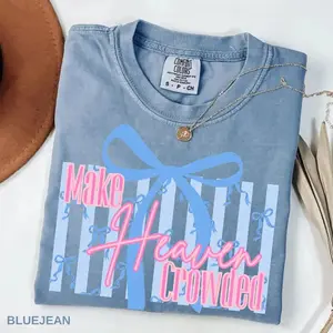 Comfort Color Make Heaven Crowded Bow T-Shirt - Cute Coquette Christian Aesthetic Christian TShirt - Preppy Religious Tee - Jesus