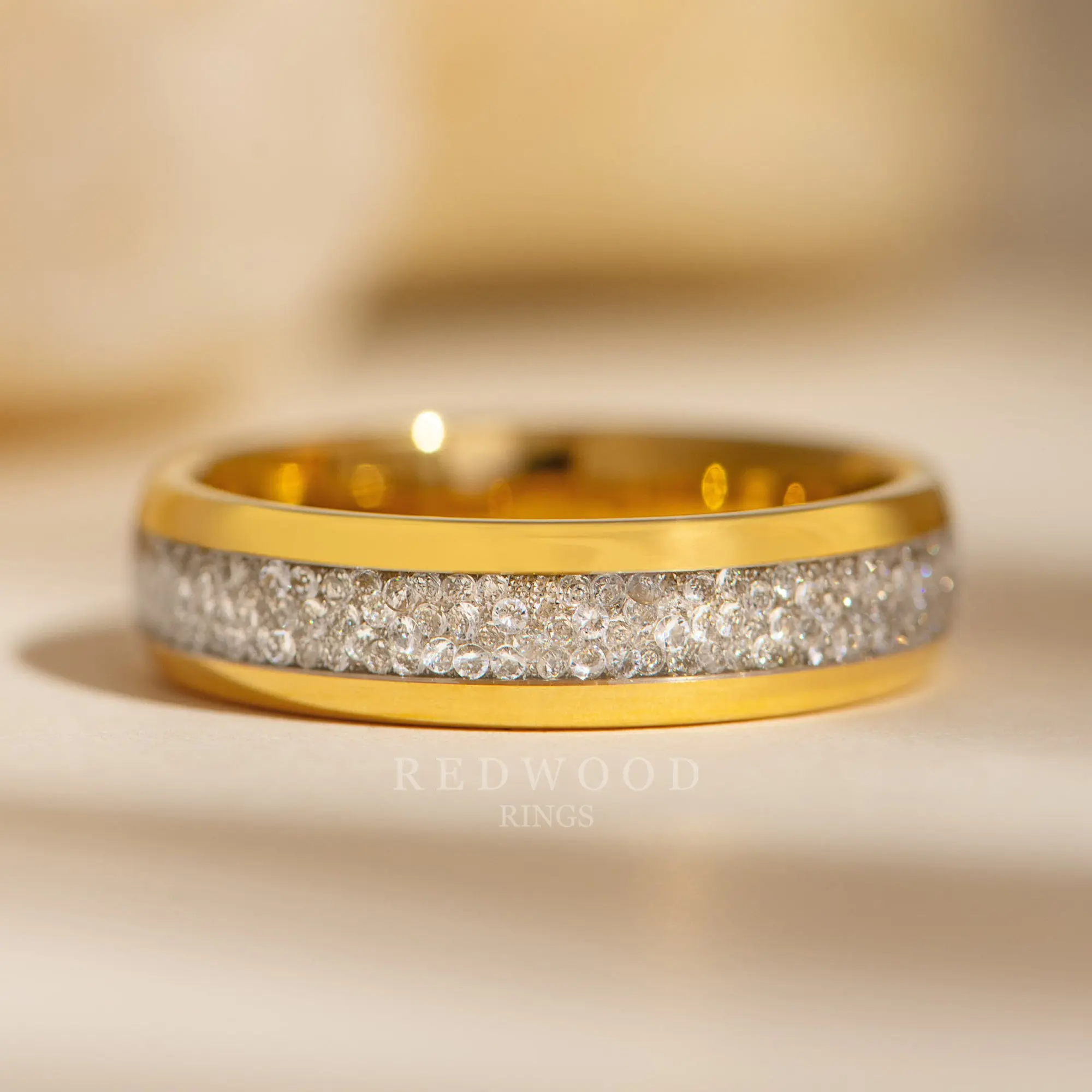 Gold Tungsten Ring With Lab-Grown Diamond Inlay - 6MM