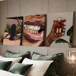 3 Counts Wooden Framed Canvas Painting, Luxury Lifestyle Woman Art Images, Exquisite Poster, Perfect Living Room Decoration, Modern Art, Fashion Family Poster, Wall Art Decoration, Waterproof Art