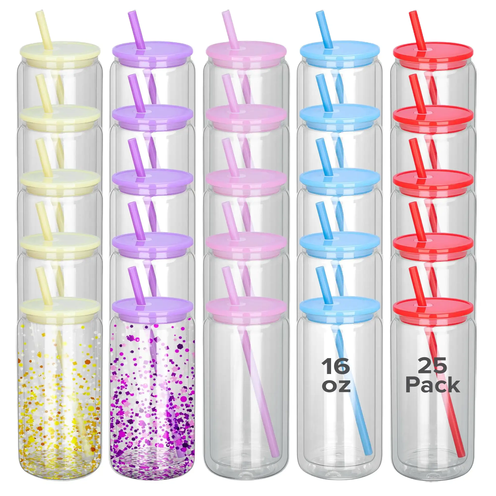 FASTSUB 16 oz Reusable Sublimation Snow Globe Glass Tumbler Water Bottle 25-Pack, Double-Wall, Custom-Printed, Washable Cup, for UV DTF, DIY Kitchenware Drinkware