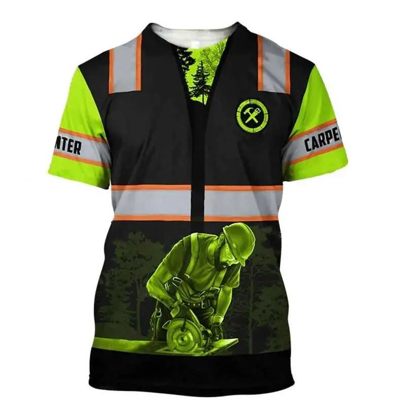 Carpenter 3D Printed Men'S T-Shirt Tops, Summer Work Safety Clothing Wood Engineer Tshirts, Street Wear Crewneck Fashion T-Shirt