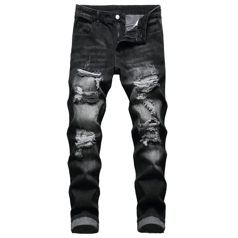 MXCVYCC Men's Black Ripped Jeans Slim fit Jeans For Men Distressed Straight Leg Men Jeans Regular fit Fashion jeans Designer Denim Pants Fathersdaygift thanksgiving outfits birthday outfits jeans for men