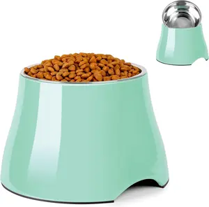 Dog Bowls,Elevated Dog Bowls, Cone Friendly Non Slip Single Dog Bowl with Stainless Steel Inner, Raised Bowls for Smll Dogs Spaniel Dogs Long Ear, High Capacity, M/2 Cup Mint Green