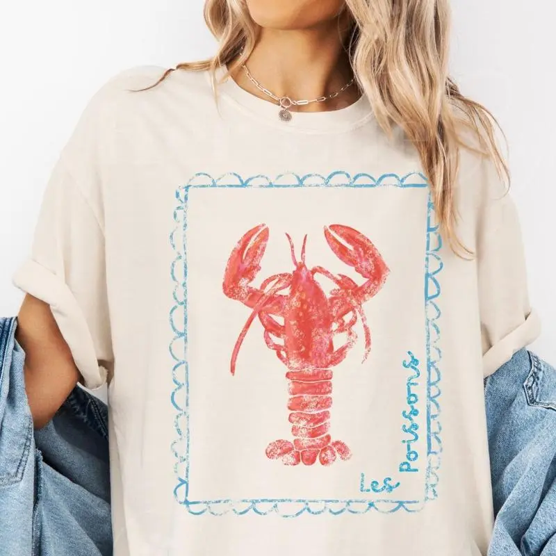 Comfort Colors Sea Lobster Shirt, French Coastal Distressed, Nautical Fisherman Style, Summer Vibes, Beach, Vintage Summer, Unisex T-shirt, 100% Premium Cotton, Casual Style,