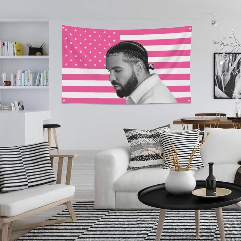 Rapper Drake Pink America Flag  Funny Tapestry For Decorate Clubs Concerts Bars University Dormitories Living Rooms Bedrooms,with   Brass Grommets for Easy Hanging Decoration Gift