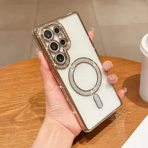 Sparkly Diamond Plating Magnetic Phone Case(lens Film Included) Protective Phone Cover Suitable for Samsung Galaxy S26 S25  S24 S23  Plus Ultra  FE Edge