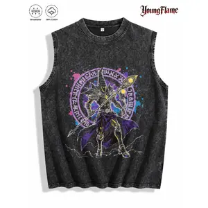 Y2K Grunge Dark Fantasy Wizard Graphic Tank Top Men's Vintage Acid Wash Sleeveless Shirt RPG Gamer Streetwear