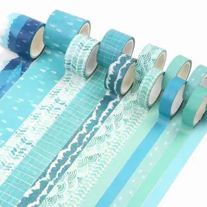 12 Rolls Washi Tape Set,Blue Decorative Masking Tape Assortment for Planner Bullet Journal Scrapbooking Craft Supply