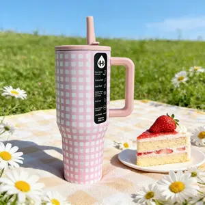 HydroJug 40oz Pink-White Gingham Insulated Tumbler - Large Capacity Leak-Proof Water Mug for Commute Office Use, Coffee Mug, Racing Water Bottle Outdoor Dispenser Drinkware Flasks Spring Mother's Day Gift