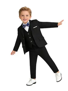 Boys' formal slim-fitting 4-piece suit (jacket + vest + pants + bow tie) - perfect gift for boys, toddlers, teenagers, children, young adults, weddings, graduation ceremonies, church events, birthdays, and more! (Shirt not included)