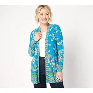 Susan Graver Petite Printed Liquid Knit Long Sleeve Cardigan