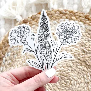 Birth Month Flowers Clear Waterproof Vinyl Sticker, 3x2" Birth Month Flowers Clear Waterproof Vinyl Sticker, 3x2"