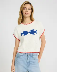 Express Fish Crew Neck Short Sleeve Sweater