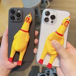 Halloween 3D Funny Scream Chicken Phone Case for iPhone 16 15 14 13 12 11 Pro Max X XS MAX XR 7 8 Plus SE Cartoon Silicone Cover Screen Protector Protection Protective Cellphone Casing Smartphone Shockproof Multicolor cute cartoon Decoration