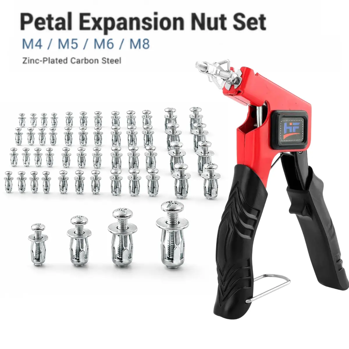 Multi-Size Zinc-Plated Carbon Steel Petal Expansion Nut & Screw Set (M4-M8 Mix) - Wide Gripping Area Jack Nuts, Quick Install Car Body Repair Tools for Automotive Panels, Aluminum Frames (35PCS/70PCS)