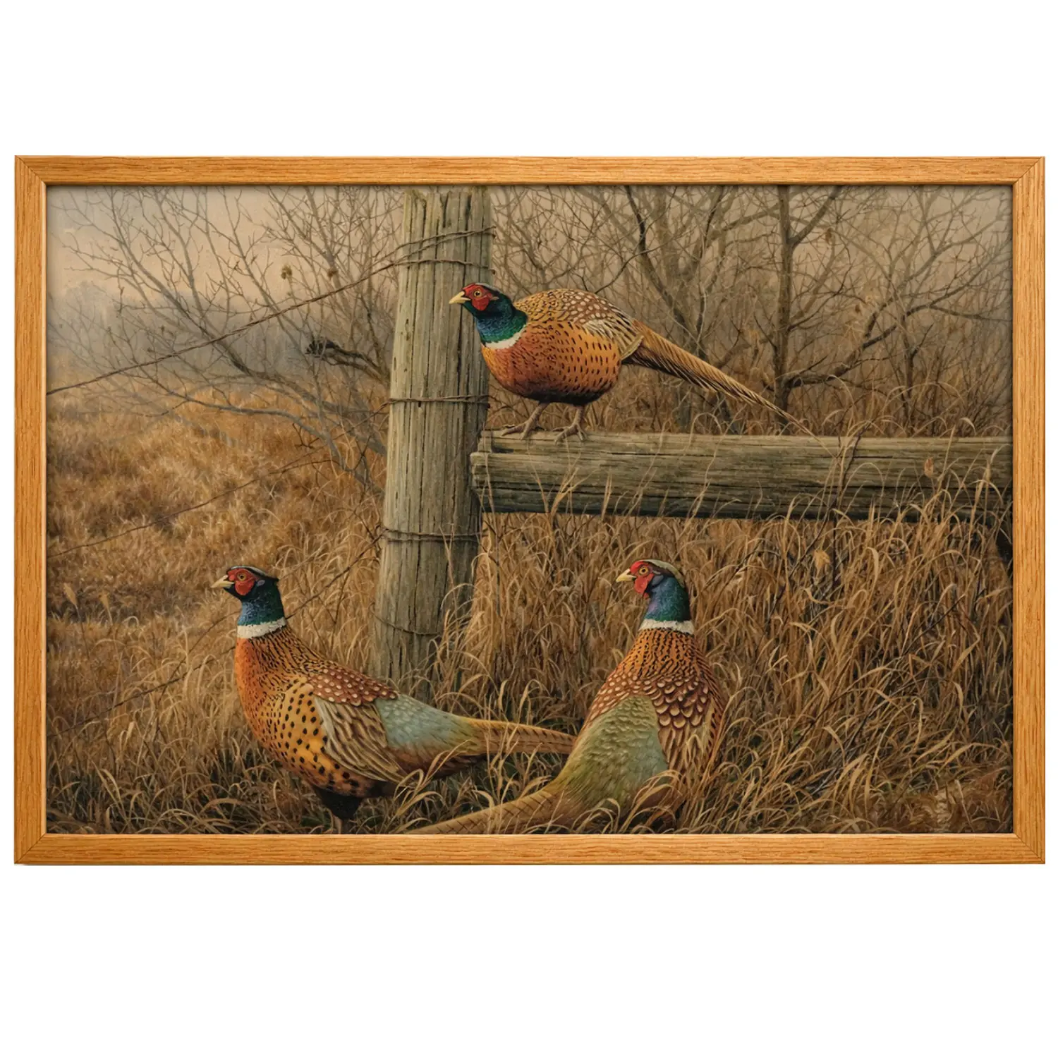 Vintage Pheasant Wildlife Poster in Natural Wood Frame, Rustic Field Bird Wall Art, Thoughtful Gift March Seventeen for Nature Lovers, Perfect Decor for Living Room, Cabin or Hunting Lodge