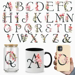 27pcs A-Z Letters & Floral UV DTF Transfer Stickers, Waterproof & Scratch-Resistant for Ceramics, 16oz Glassware, DIY Projects, Floral Pattern Sticker, Alphabet Stickers, Decal Sticker