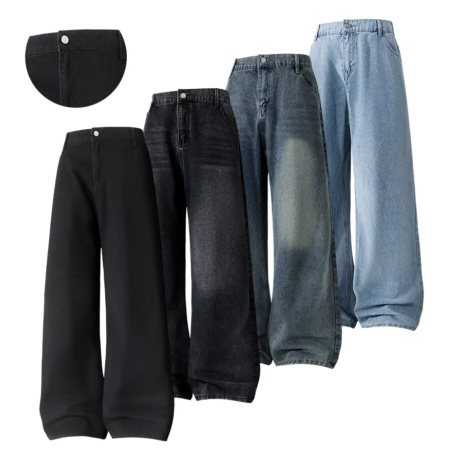 Men’s summer retro wide-leg jeans made from lightweight jacquard fabric—breathable and skin-friendly, with a half elastic waistband; loose fit that conceals bulges and creates a slimmer look. Available in multiple colors; suitable for commuting, casual we