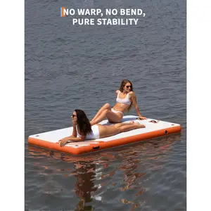 Heavy-Duty Inflatable Floating Dock Platform, Non-Slip PVC Surface & Stable Design, Swim Raft Island for Lake, Pool or Beach – Gradient White & Orange-Red, Great for Lounging, Yoga, Fishing & Boating