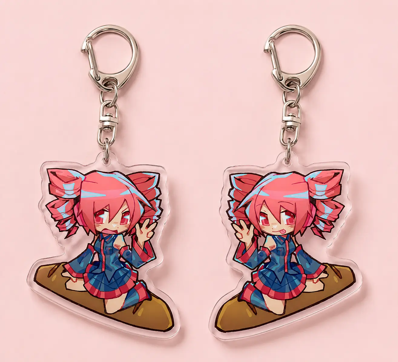 Kasane Teto Acrylic Keychain - Double-Sided Anime Keychain Charms, Casual UTAU Vocal Synth Key Ring, Kawaii Otaku Bag Accessory Gift