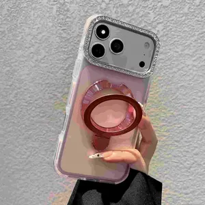 Solid-Color Gradient Jelly Magnetic Phone Case with Rotating Stand For iPhone 17 16 15 14 13 12 11 Pro Max