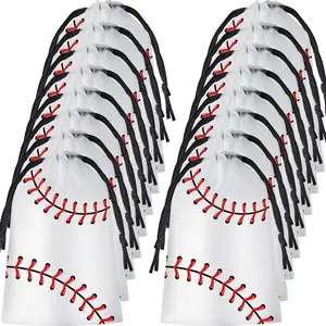 Baseball Party Favor Bags 50-Pack 6x8 Inch Drawstring Snack Goodie Bags for Sports Theme Birthday Parties Gift Packaging for Boys Kids Classic Red White Design Waterproof Reusable EVA Material